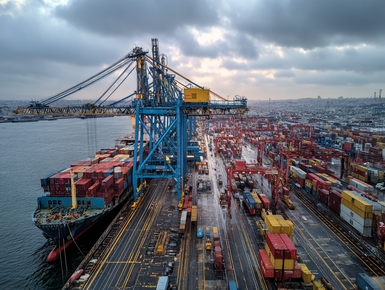 Port logistics solutions featuring container handling, warehouse operations, and supply chain management services